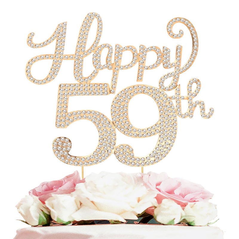LASKYER Happy 59th Birthday Decorations,59th Birthday Gold Rhinestone Cake Topper - Cheers to 59 Years Old Bday Party Metal Sparkly Cake Centerpieces Sign. - Image 1